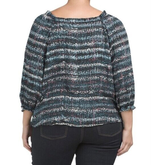 ZAC & RACHEL women’s Square Printed Crepe Top,Size 3XL  3/4 Sleeve,preppy Blouse - Picture 1 of 14